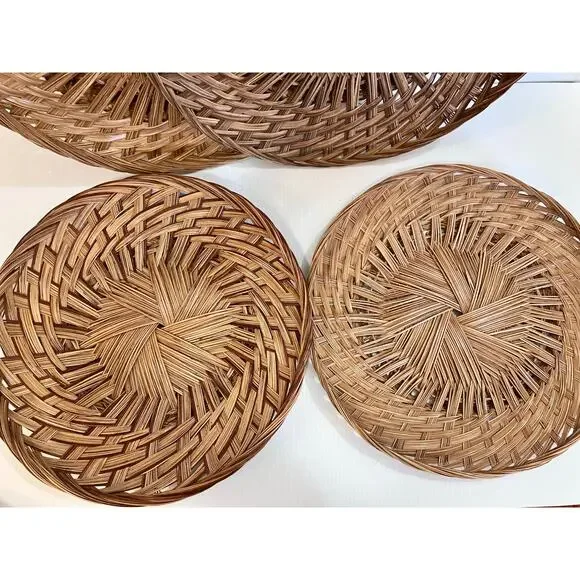 Large Wicker Basket Tray Chargers 18” 16” 14” Set of 6 Round Boho Wall Decor